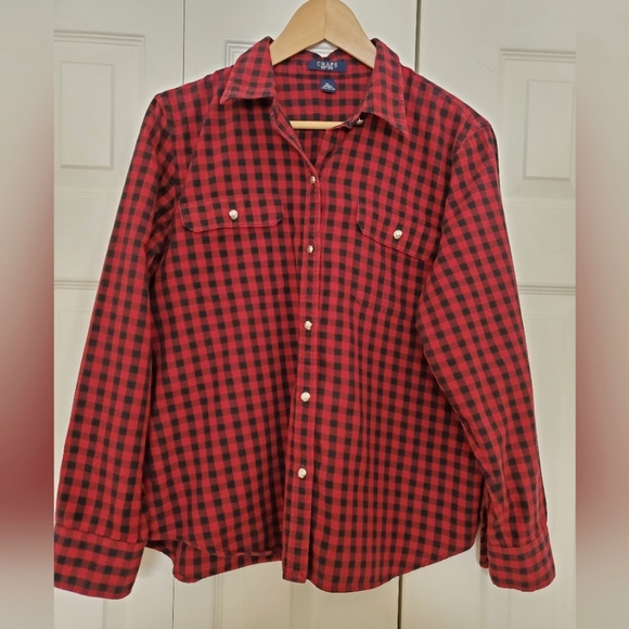 Chaps Plaid Red and Black Button-Up Shirt XL - Picture 1 of 4